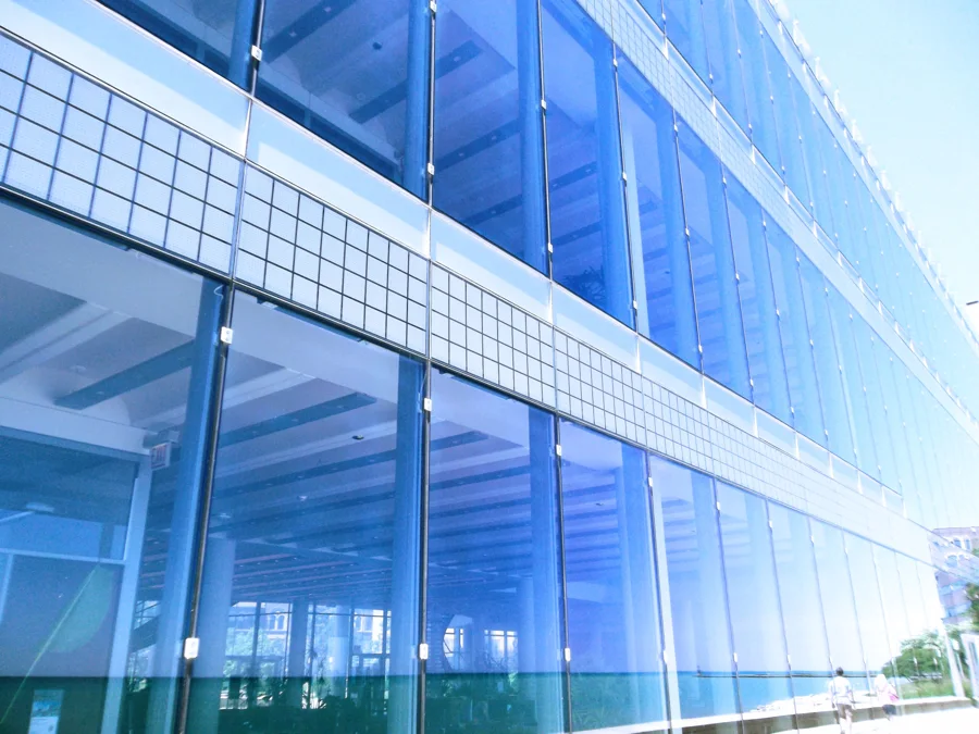 Modern architectural facade with repeating vertical lines